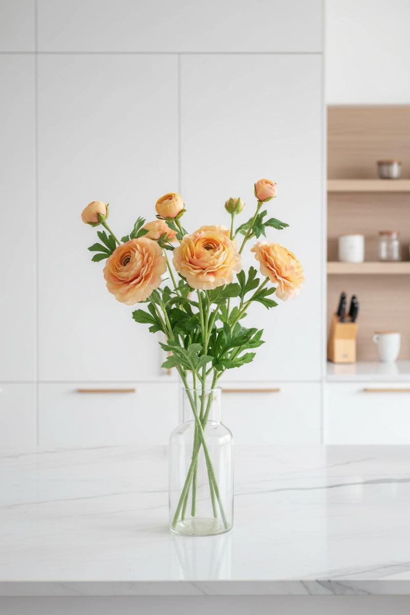 Faux Ranunculus Spray 25" Peach