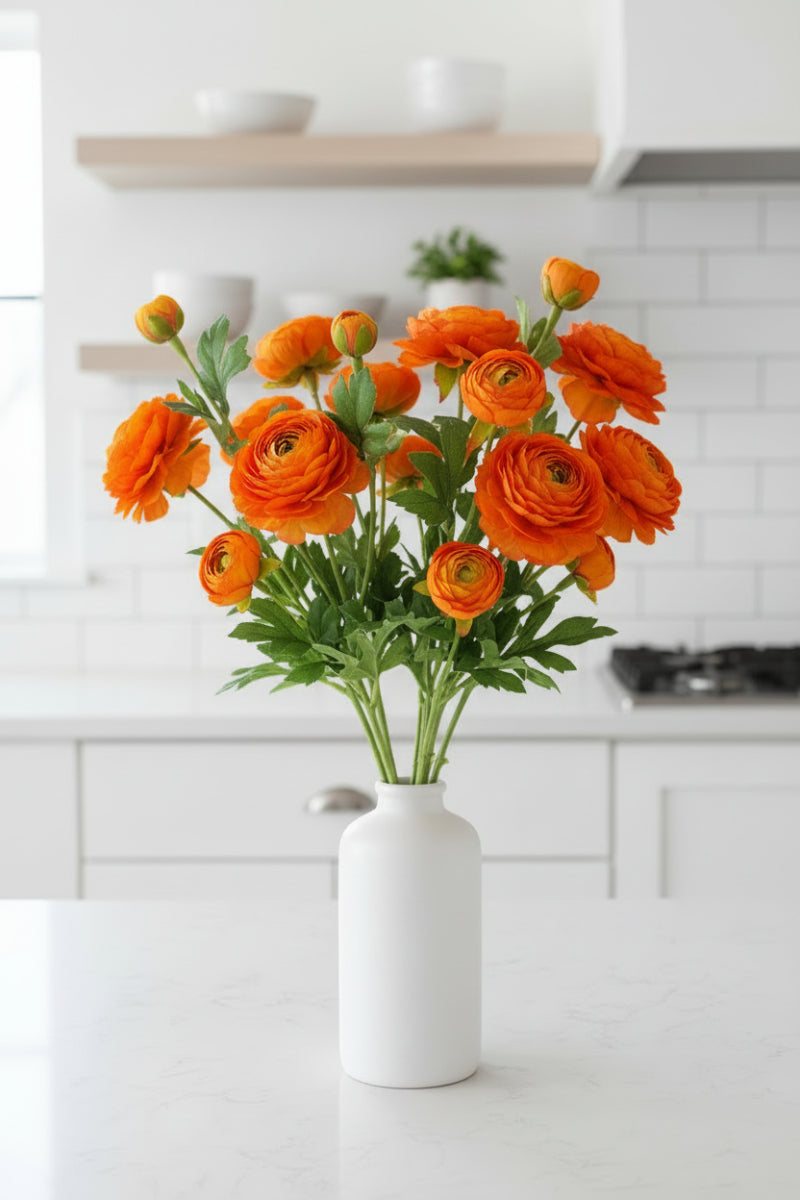 Faux Ranunculus Spray 25" Orange