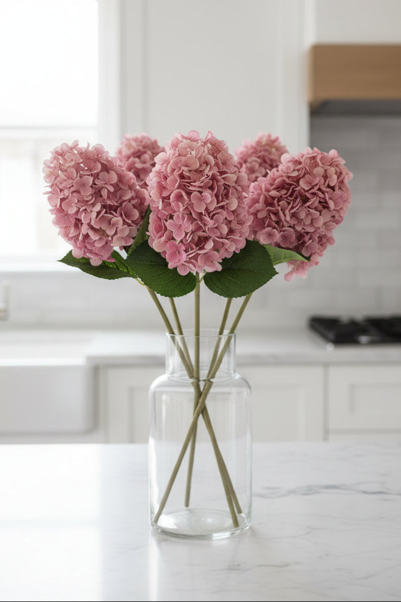 Faux  Real Touch Cone Hydrangea Stem 28" Dark Pink