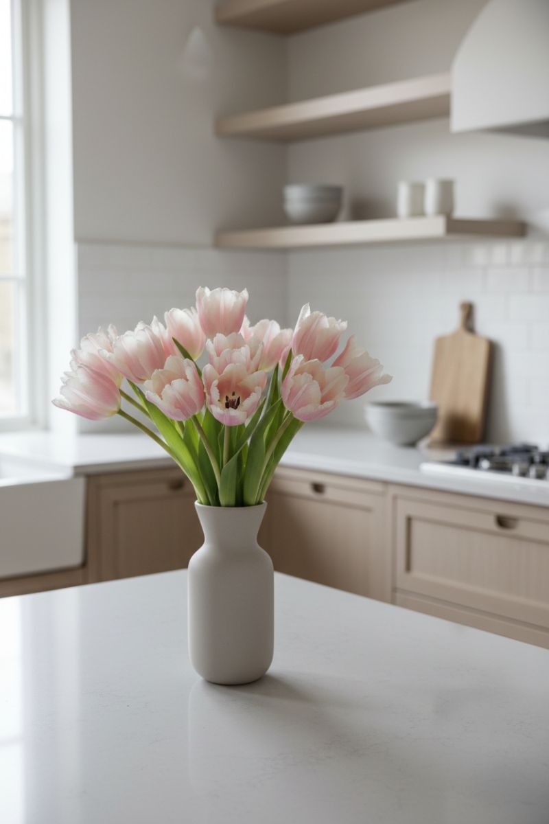 Faux Real Touch Parrot Tulip Stem 13" Pink & Cream