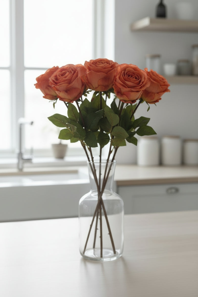 Faux Rose Dutchess Bud Stem 21.5" Orange
