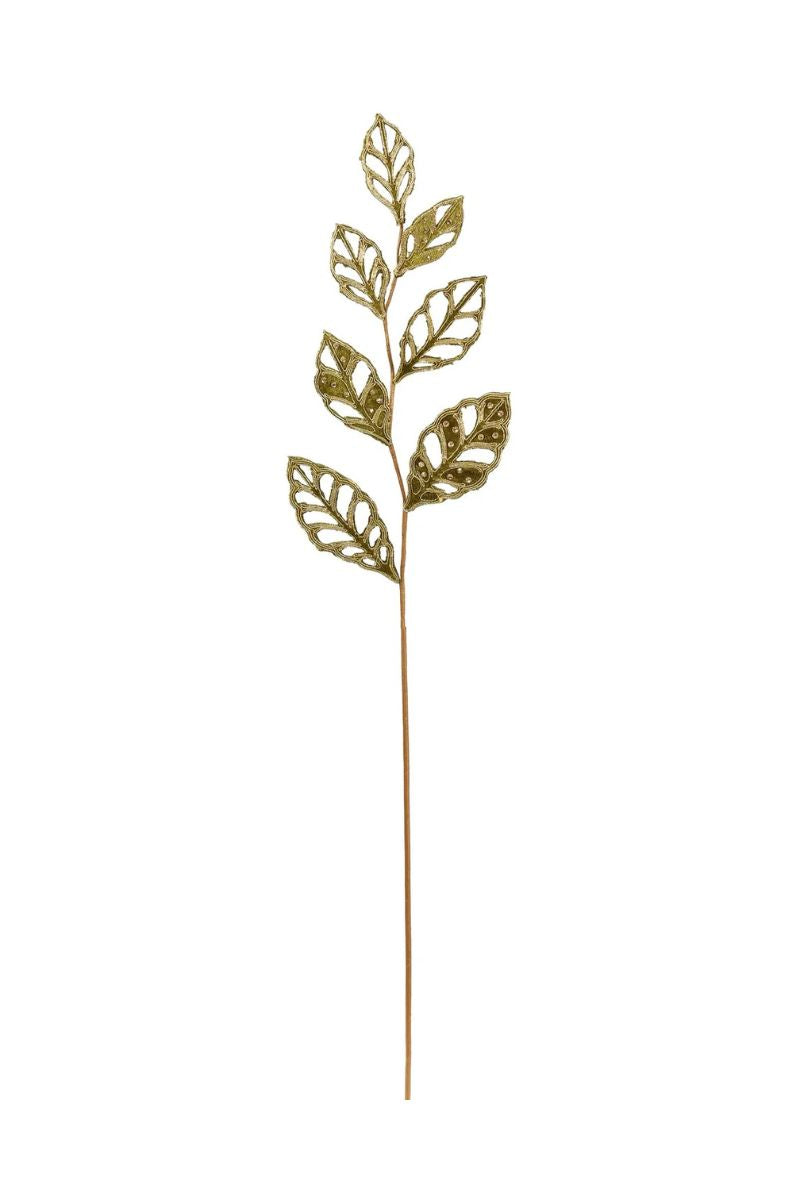 Faux Velvet Magnolia Leaf Stem 32" Green & Gold