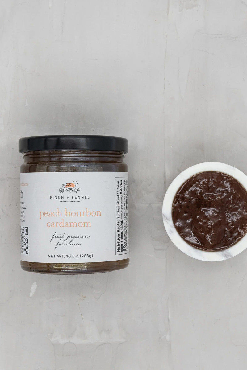 Finch + Fennel Peach Bourbon Cardamom Fruit Preserves for Cheese 10 oz