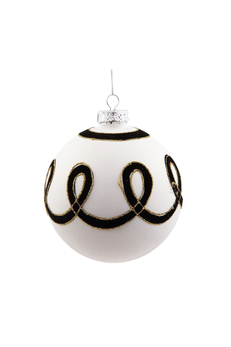 Flocked Loop Ornament Ball 4.72" Black & White
