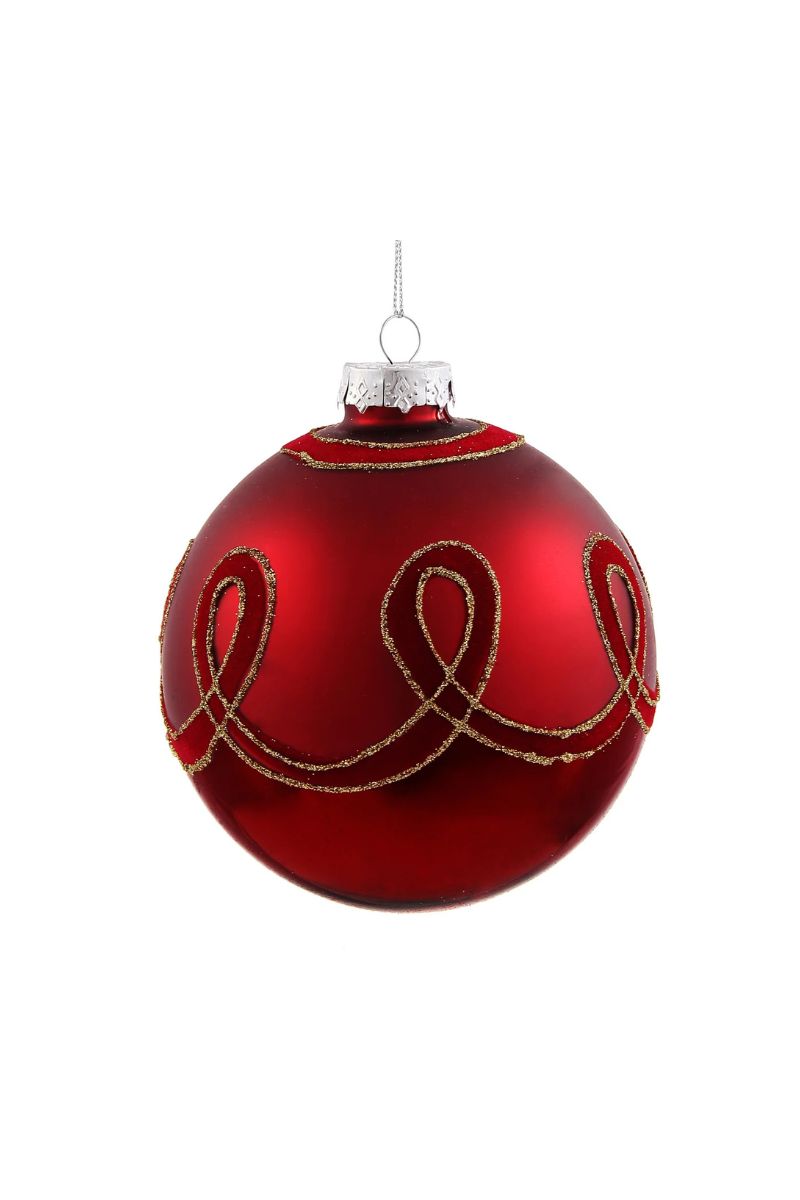 Flocked Loop Ornament Ball 4.72" Red