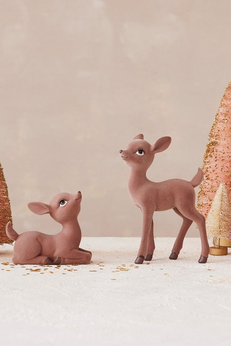 Flocked Resin Standing Fawn Brown