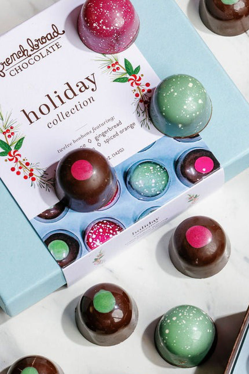 French Broad Chocolate Holiday Collection of Bonbons 12 Piece