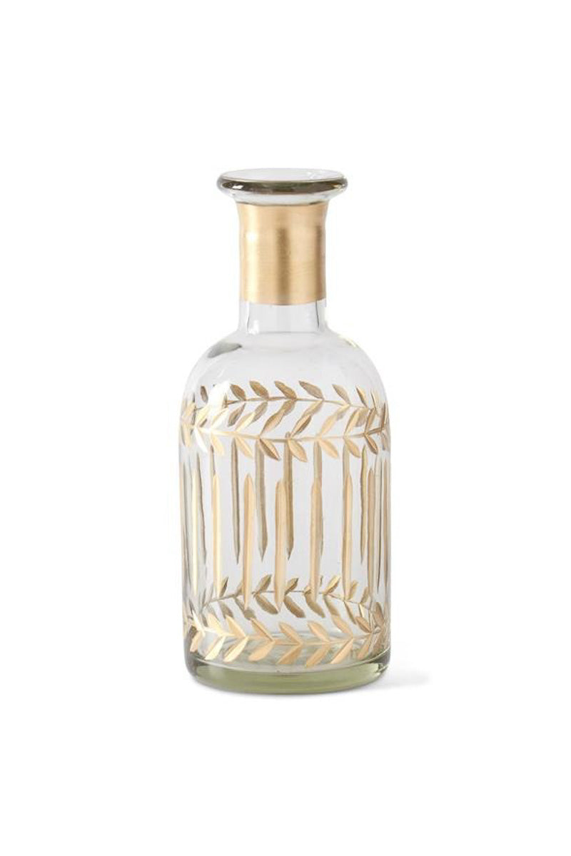 Gilded Leaf Etched Vase Large Clear with Gold Trim