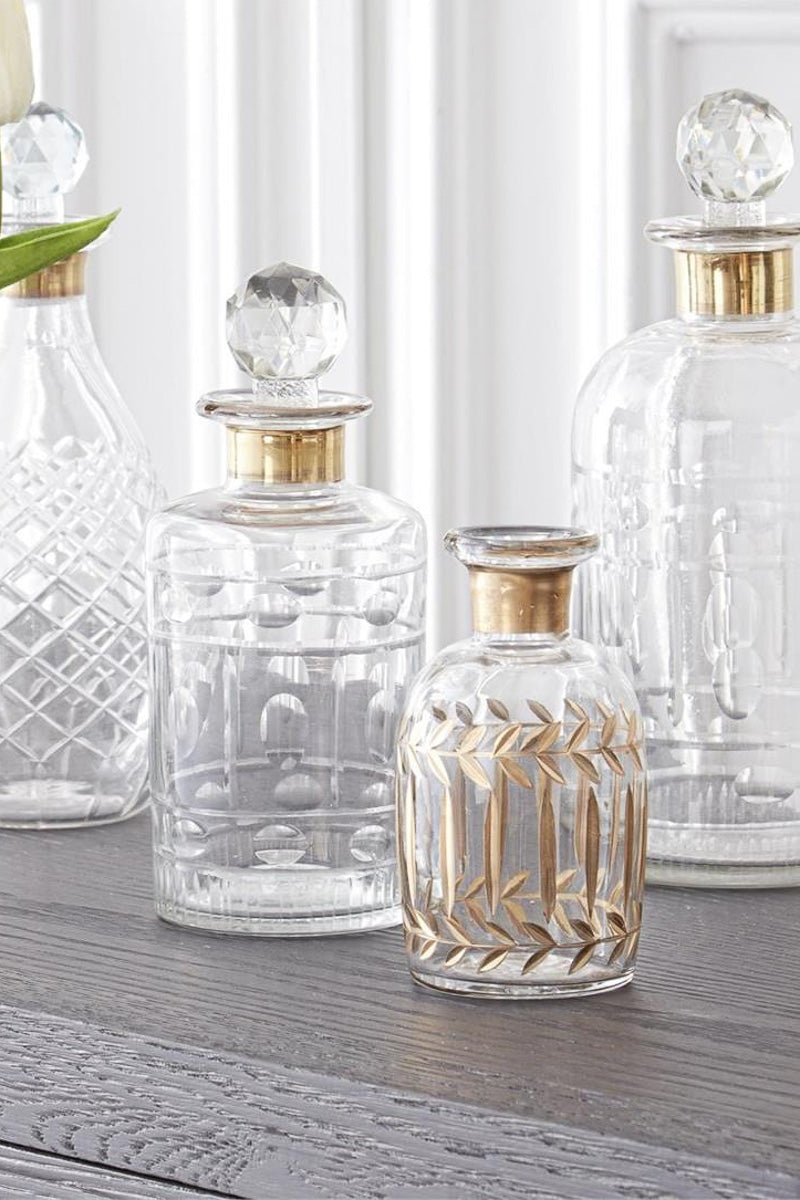 Gilded Leaf Etched Vase Small Clear with Gold Trim