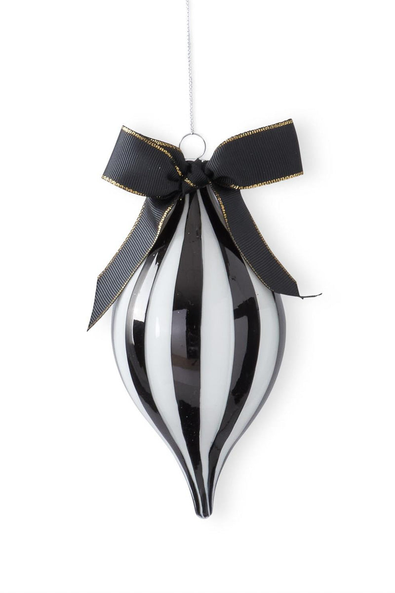 Glass Teardrop Ornament 6" Black & White