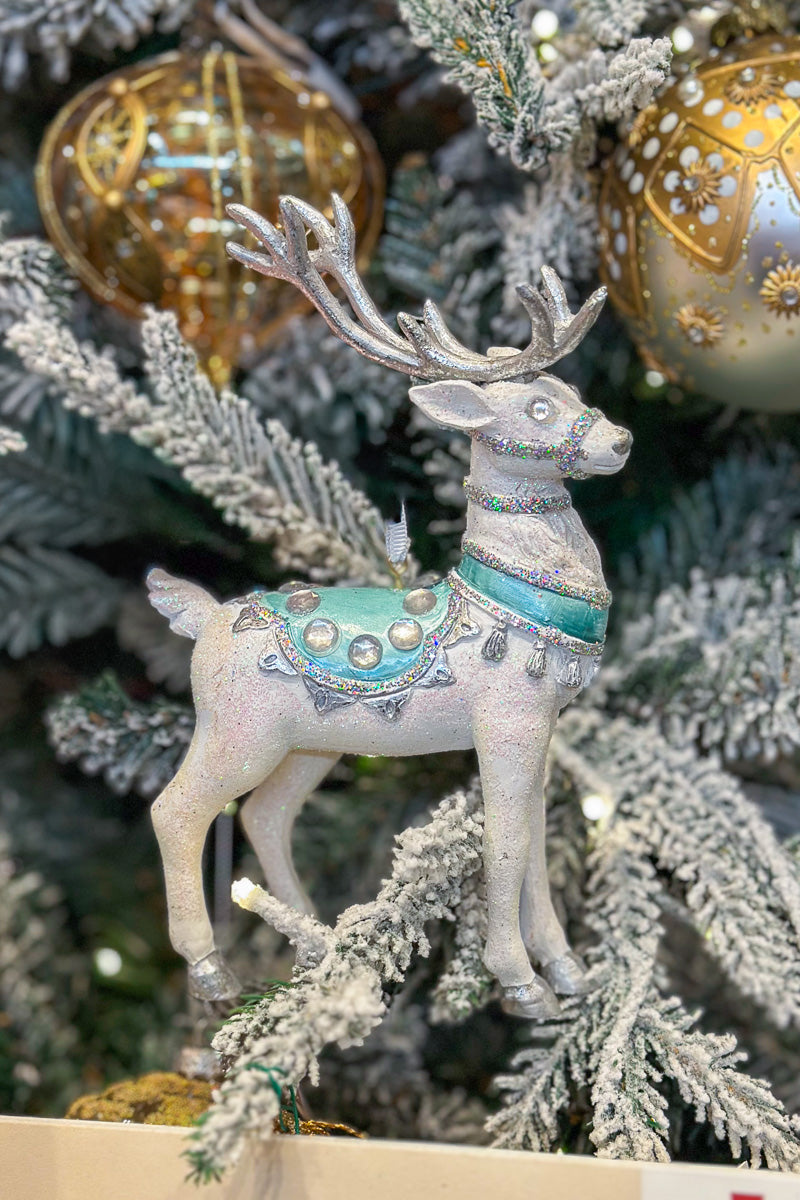 Deer Ornament 4.5" x 7.5" White & Blue