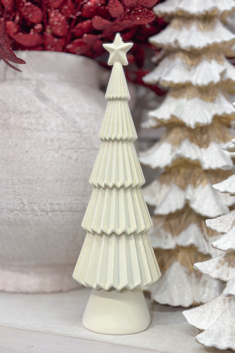 Resin Origami Flocked Tree White
