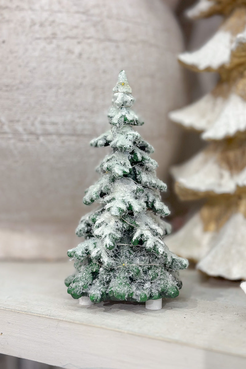 Resin Snowy Christmas Tree with LED Lights 6"