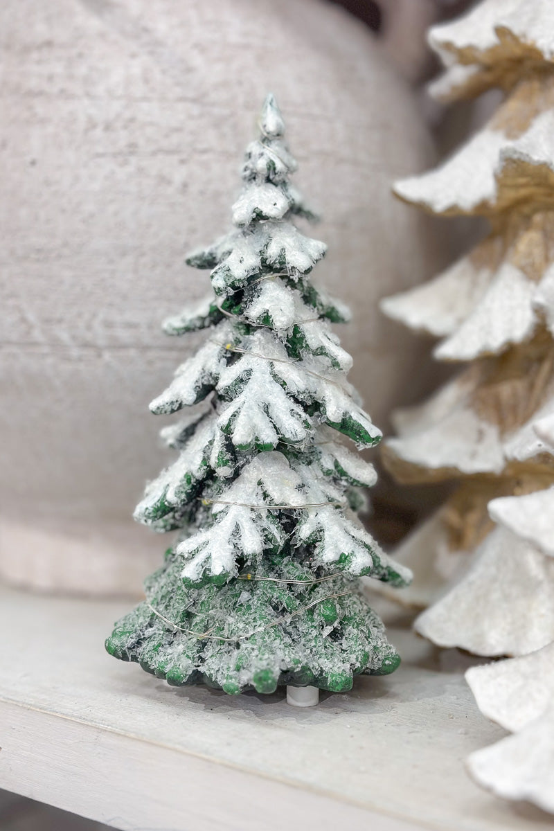 Resin Snowy Christmas Tree with LED Lights 8"