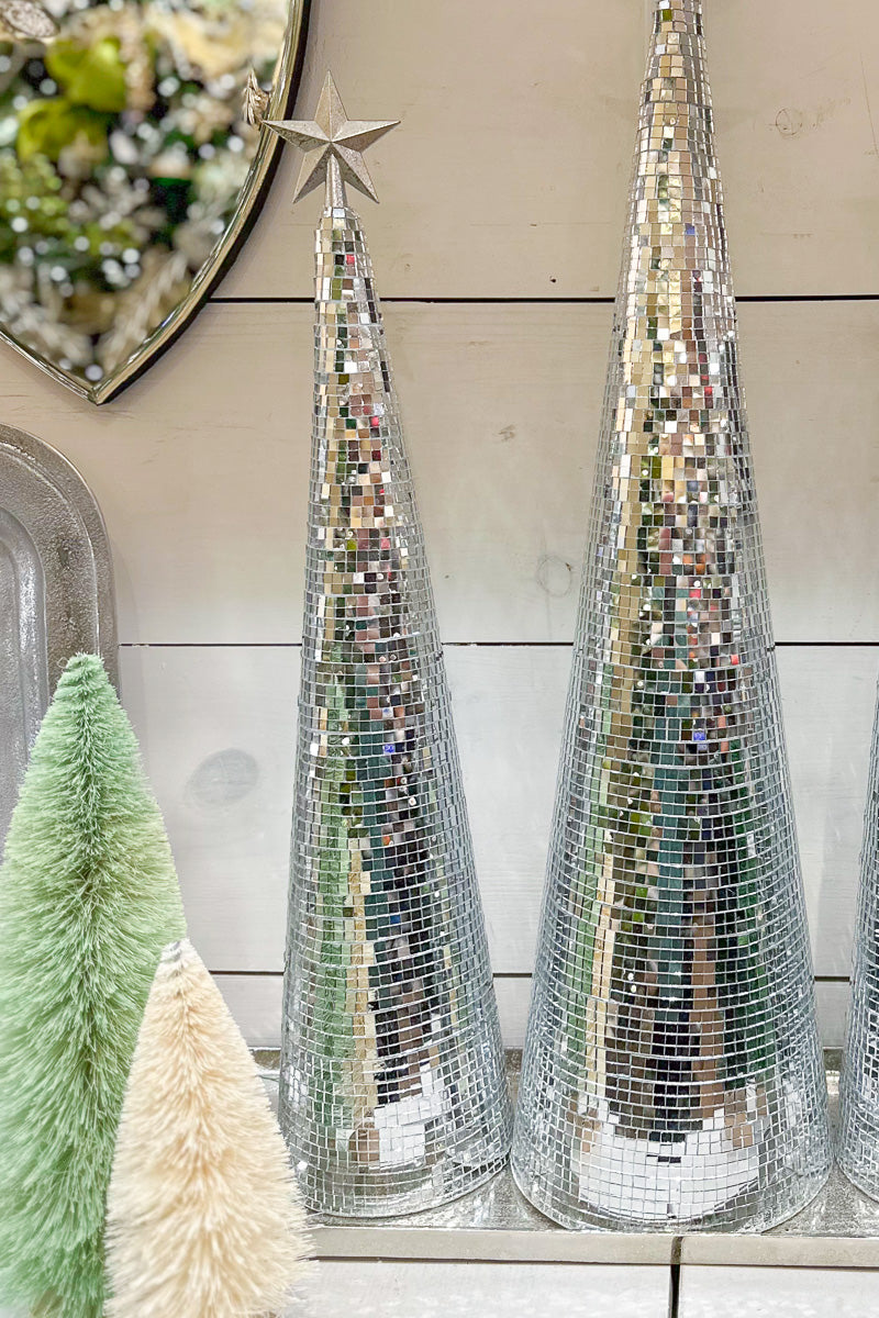 Mirrored Cone Tree 20.25" Silver