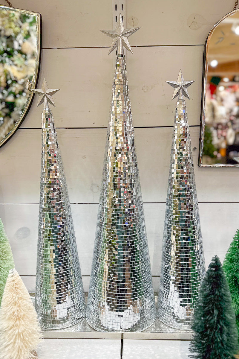 Mirrored Cone Tree 25" Silver