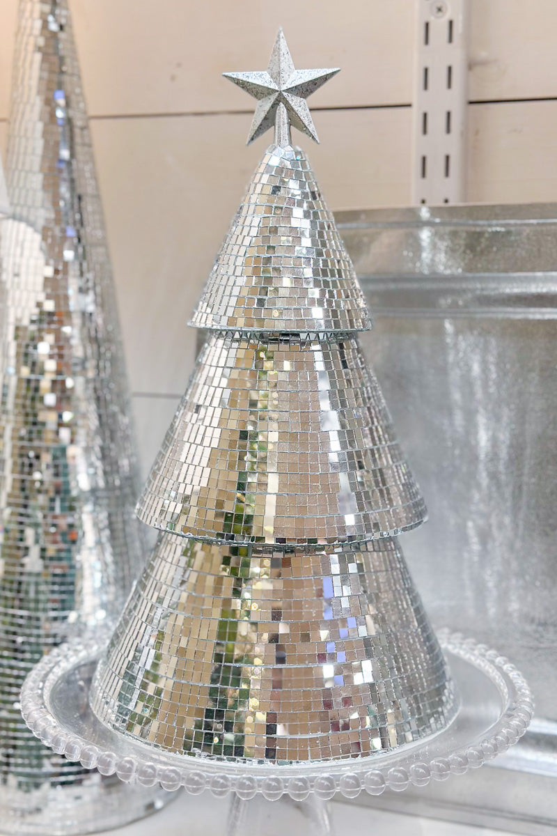 Mirrored Cone Tree 14" Silver