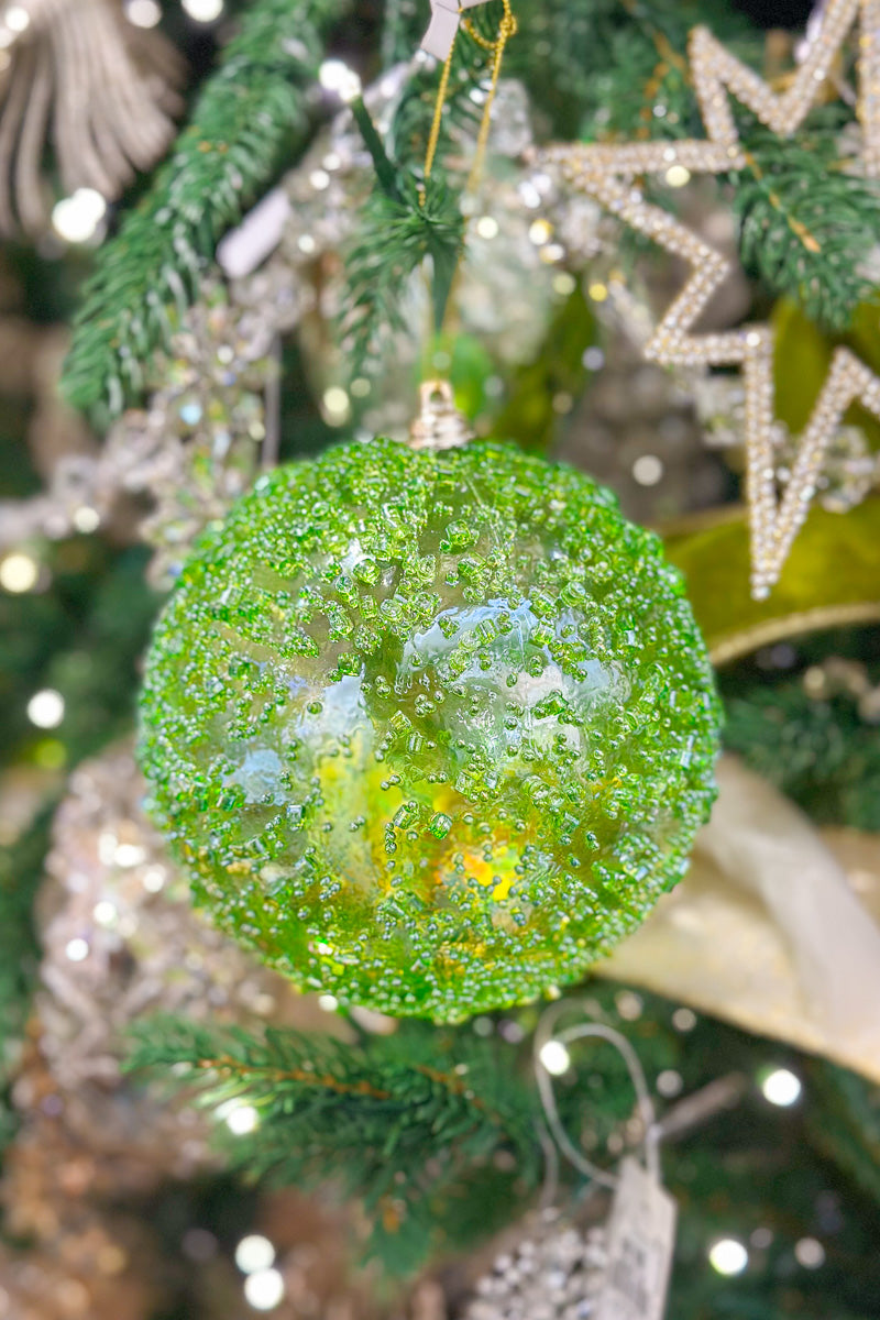 Beaded Glass Ball Ornament 120mm Iridescent Lime Green