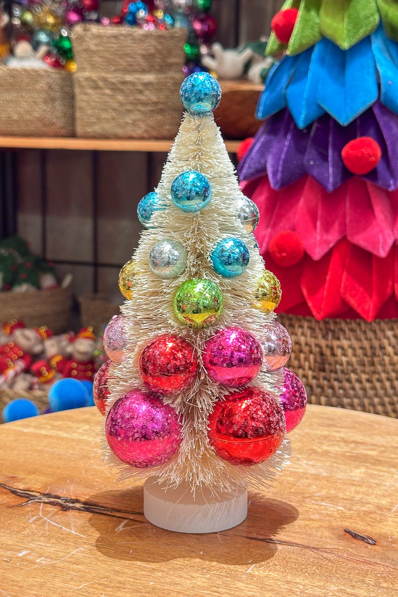 White Sisal Tree with Bright Multicolor Beads 9"