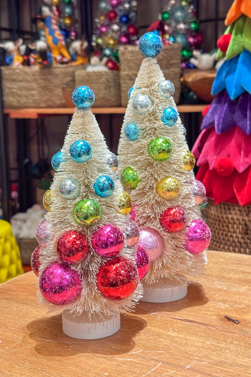 White Sisal Tree with Bright Multicolor Beads 9"