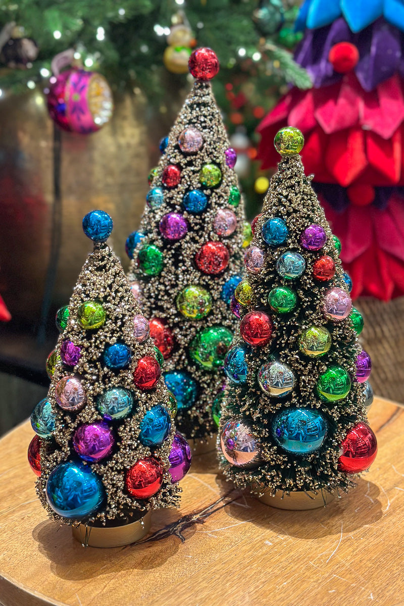 Glittered Green Sisal Tree with Bright Multicolor Beads 11"