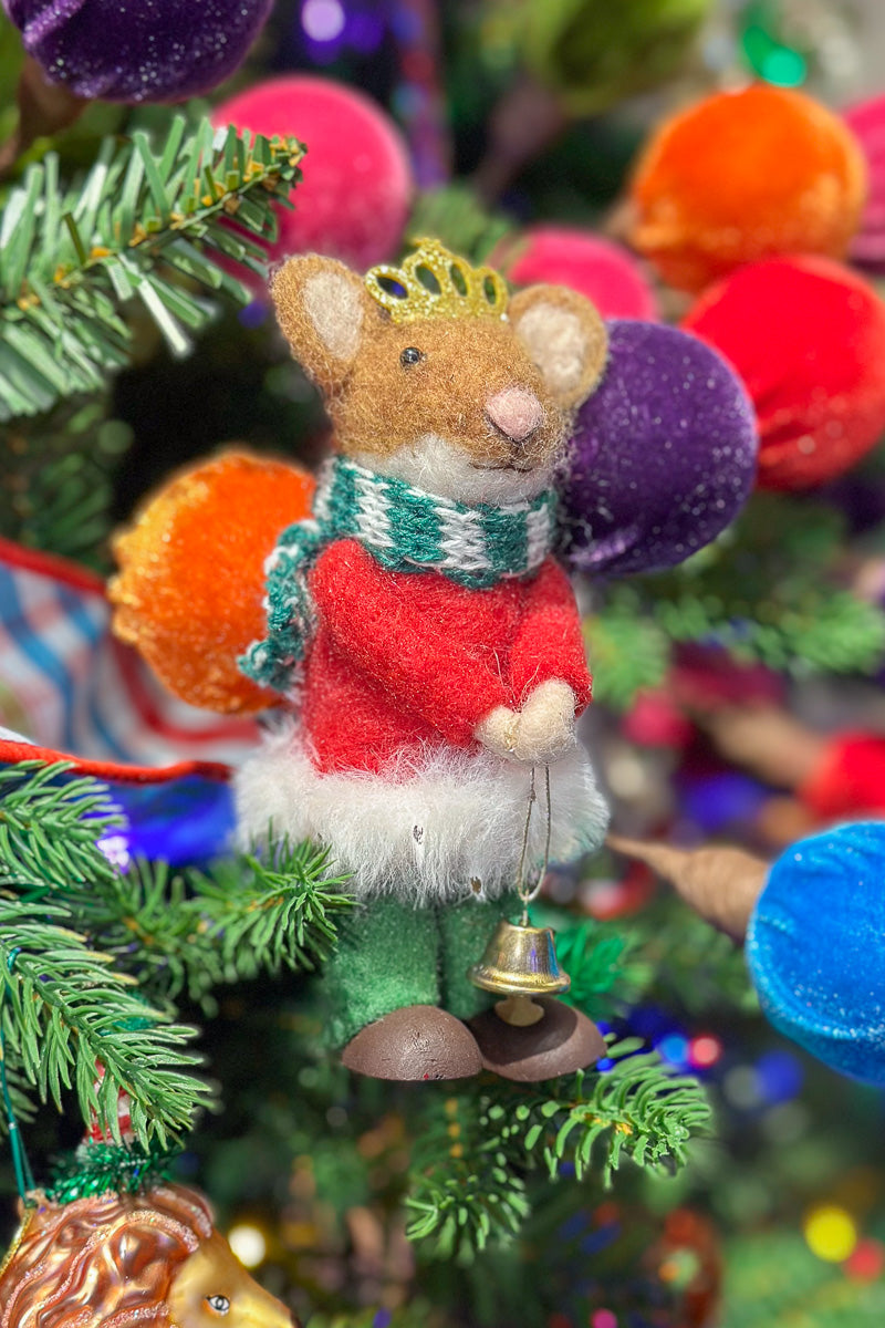 Wool Mouse Holding Bell