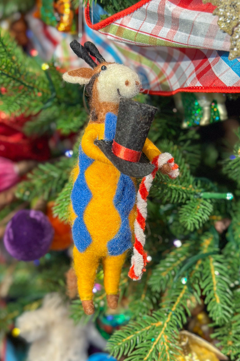 Wool Circus Giraffe Holding Candy Cane