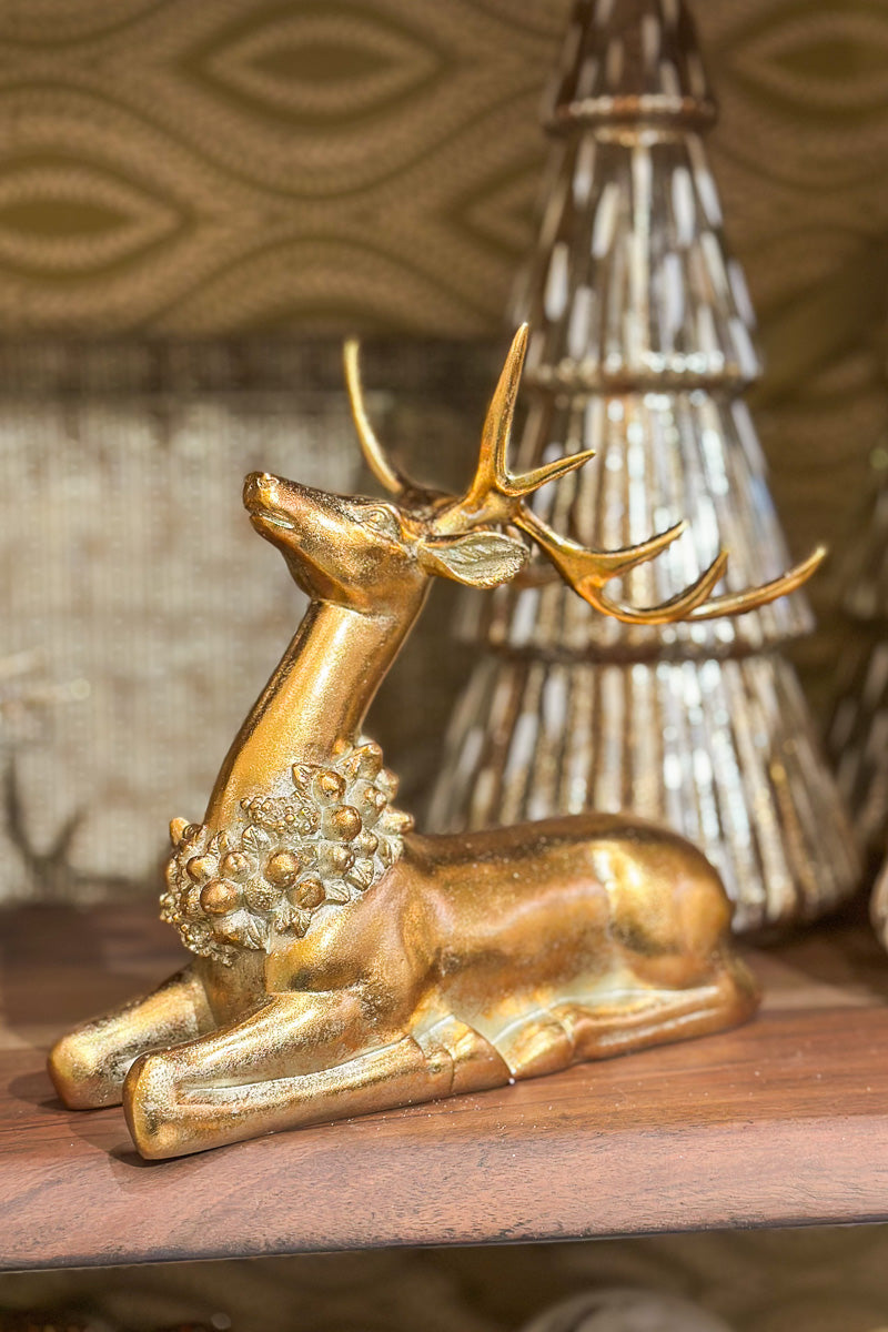 Glittered Deer Resin 8.8" Gold