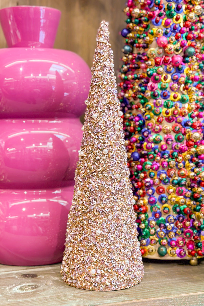 Pearl Tree Cone with Gold Glitter 12"