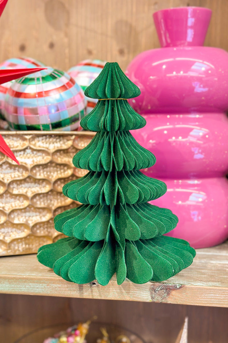 Folded Paper Tree Flocked 10" Green