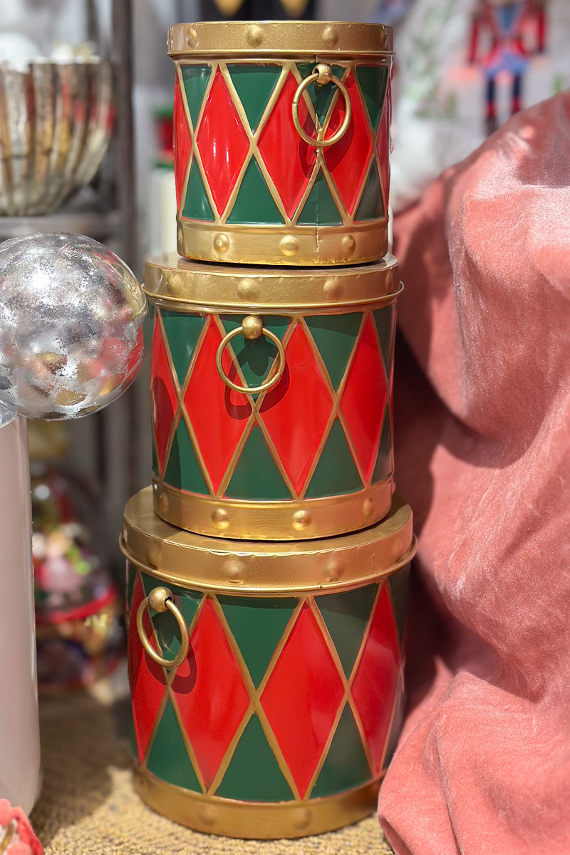 Metal Container Large Red, Green & Gold
