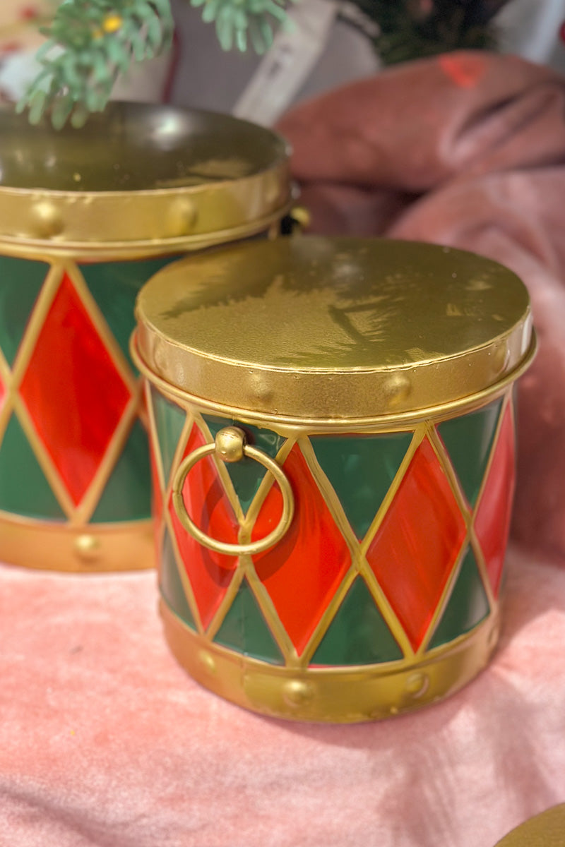 Metal Container Small Red, Green & Gold