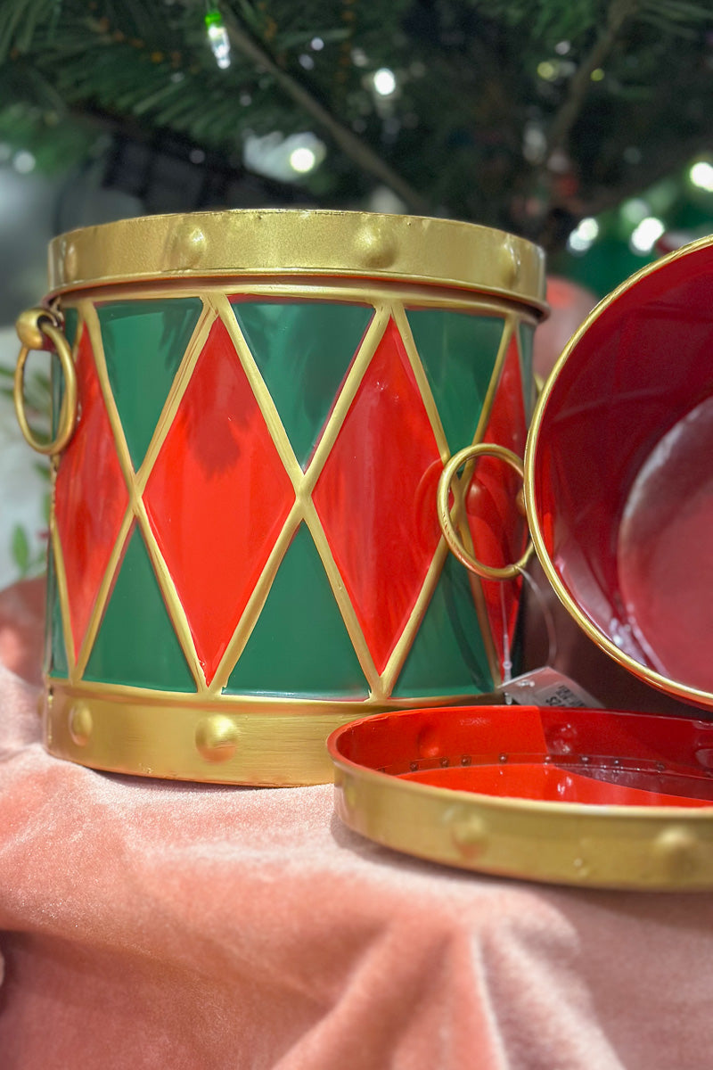 Metal Container Medium Red, Green & Gold