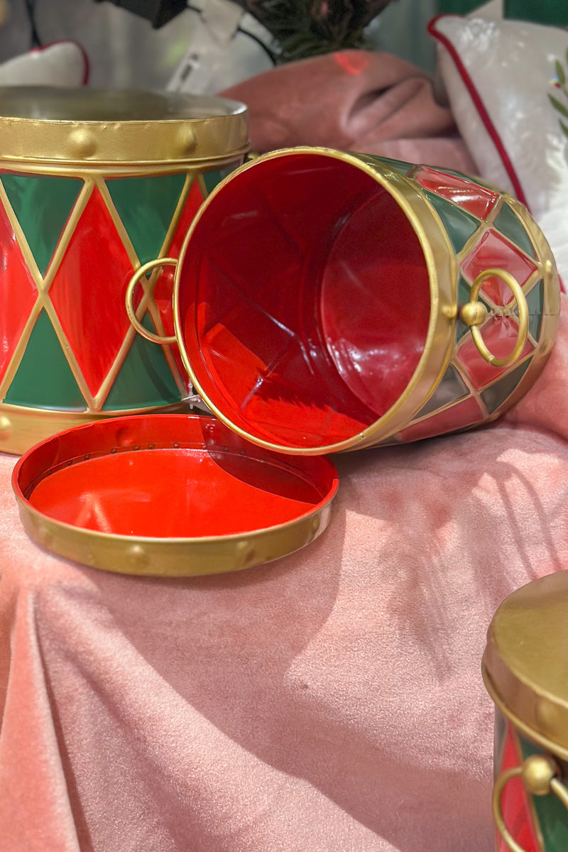 Metal Container Small Red, Green & Gold