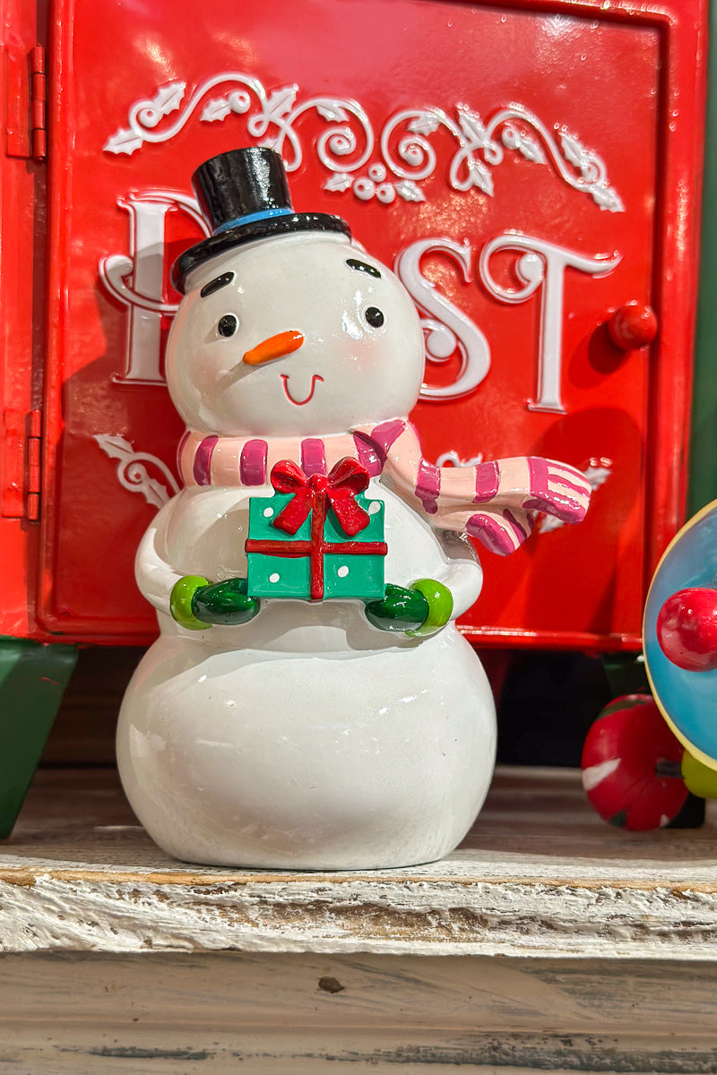 Snowman With Red & White Scarf Resin