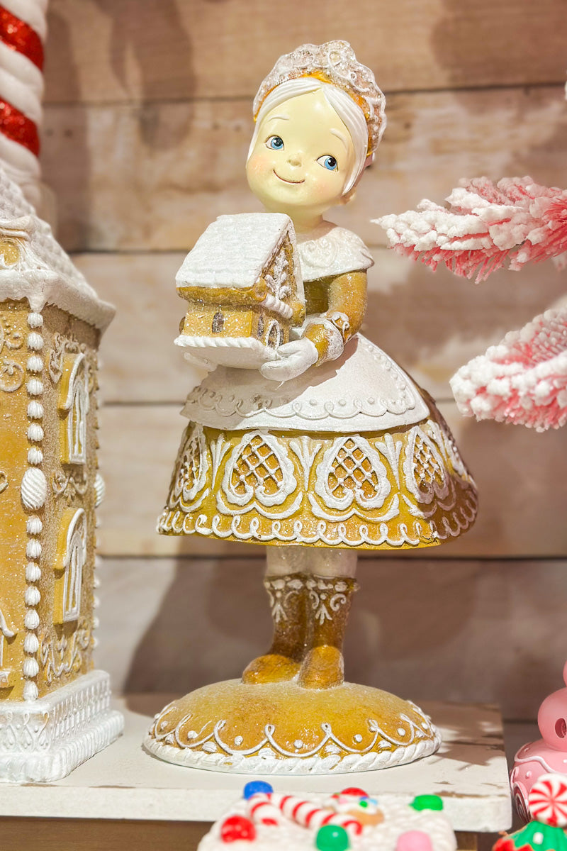 Gingerbread Mrs. Santa with Gingerbread House