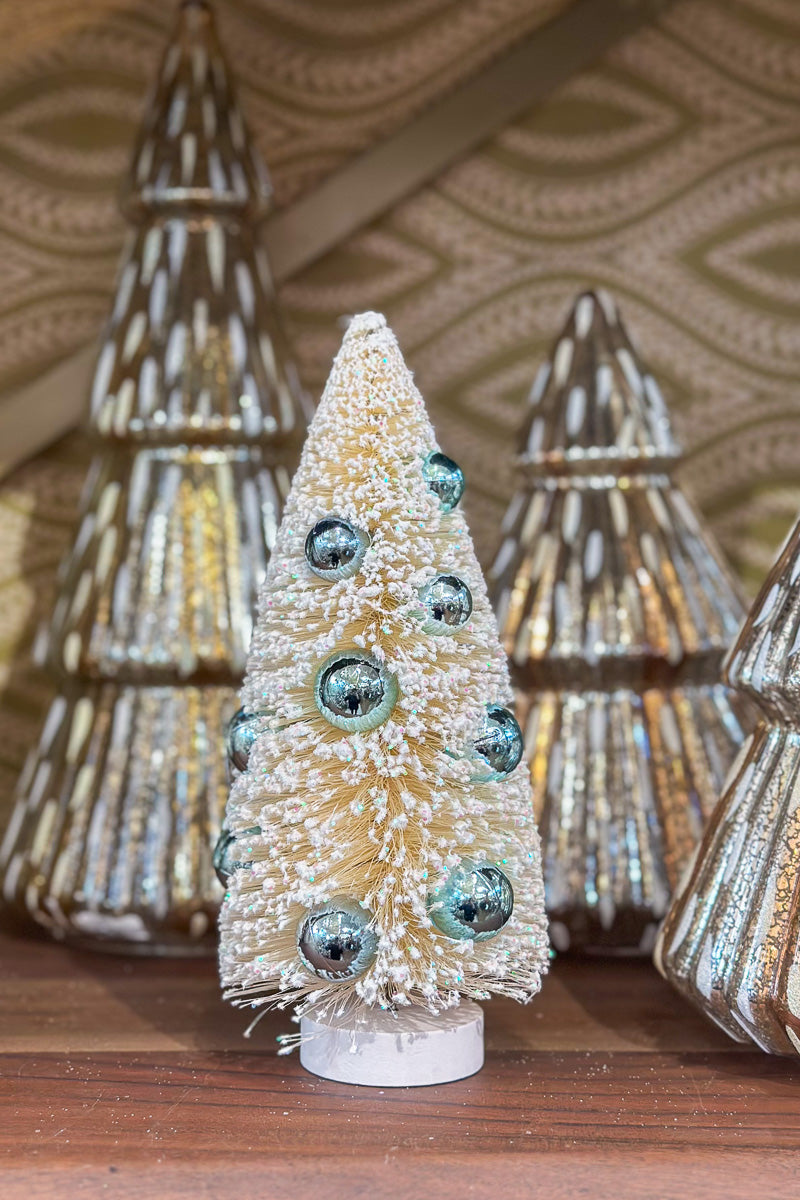 White Sisal Tree with Multicolor Beads 9"