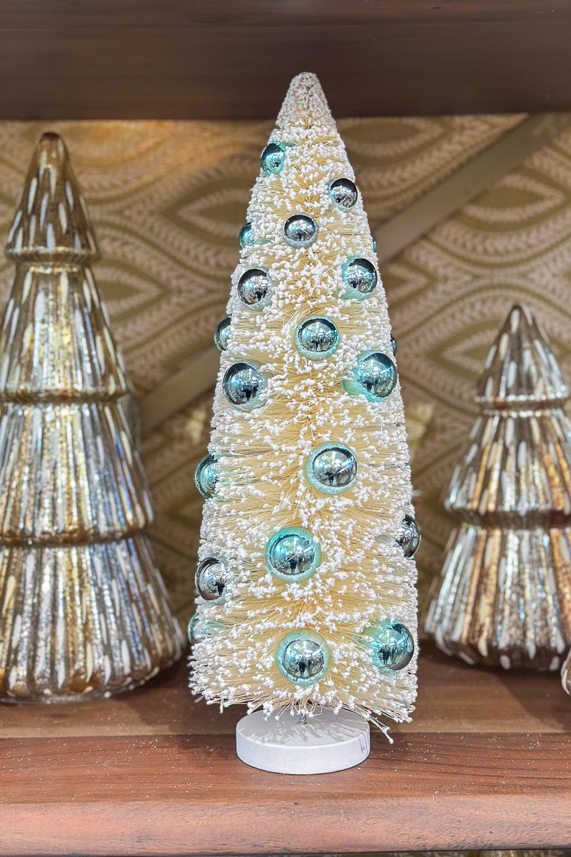 White Sisal Tree with Multicolor Beads 15"