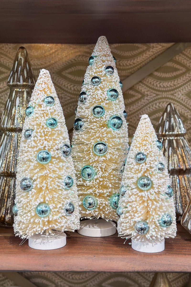 White Sisal Tree with Multicolor Beads 9"