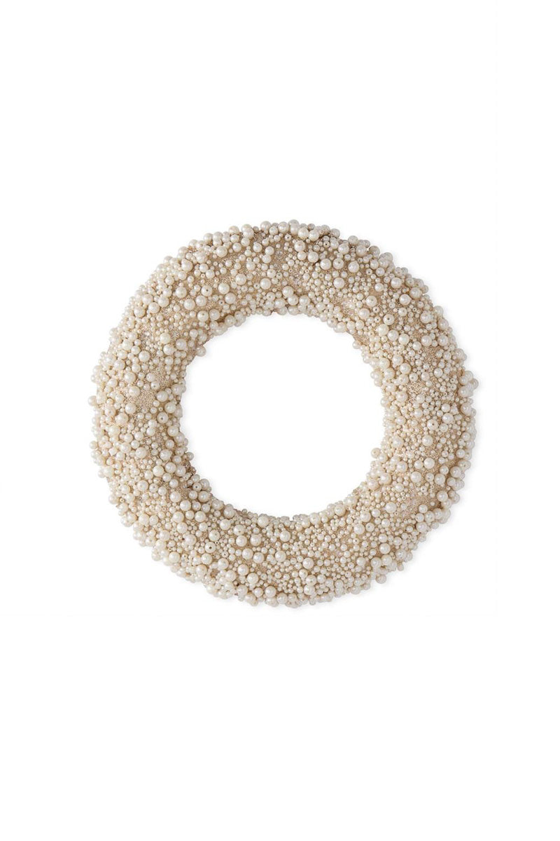 Glitter With Pearl Beads Wreath Medium Gold