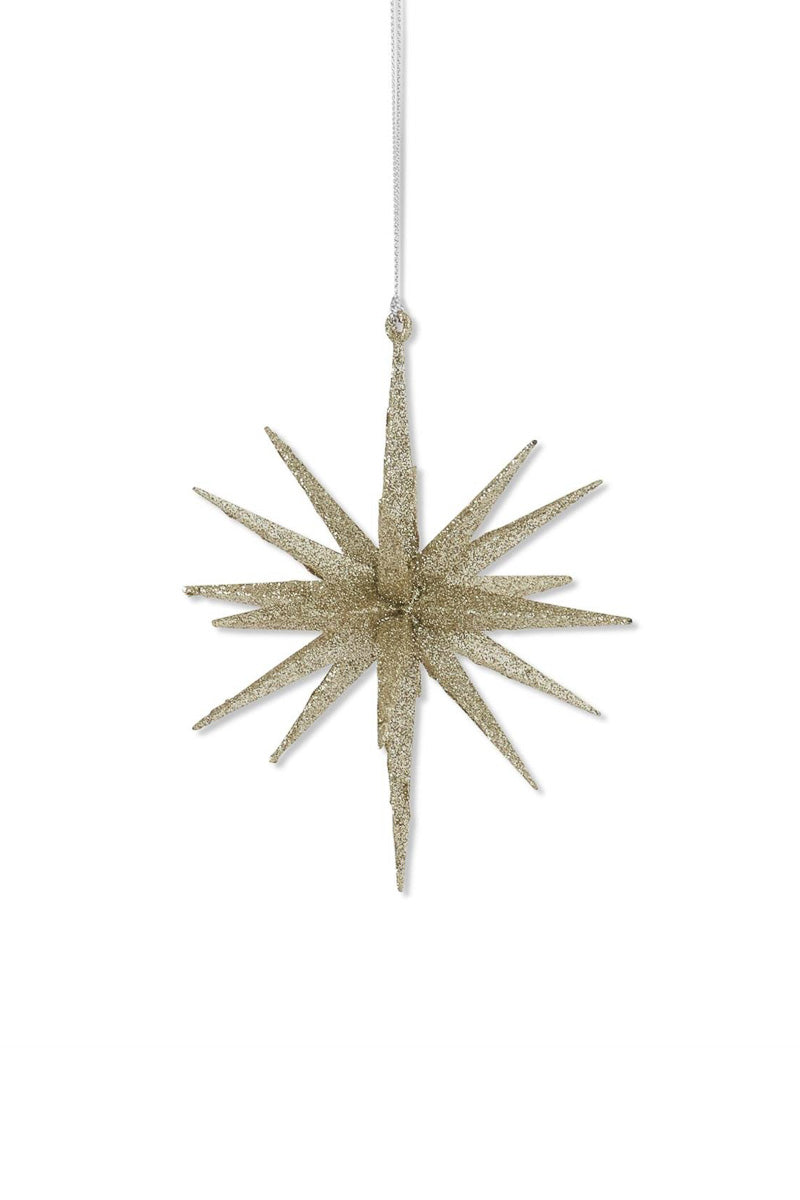 Glitter Star Ornament 6" Champagne