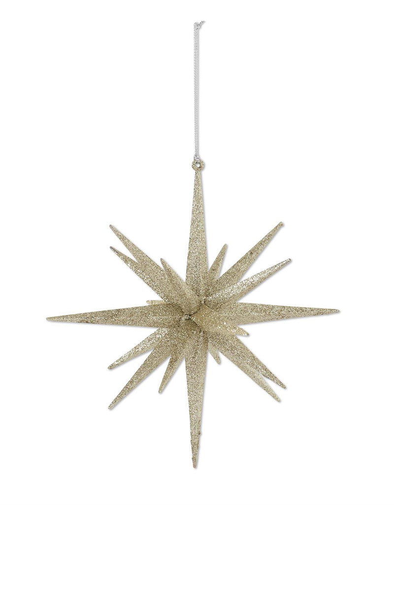 Glitter Star Ornament 8" Champagne