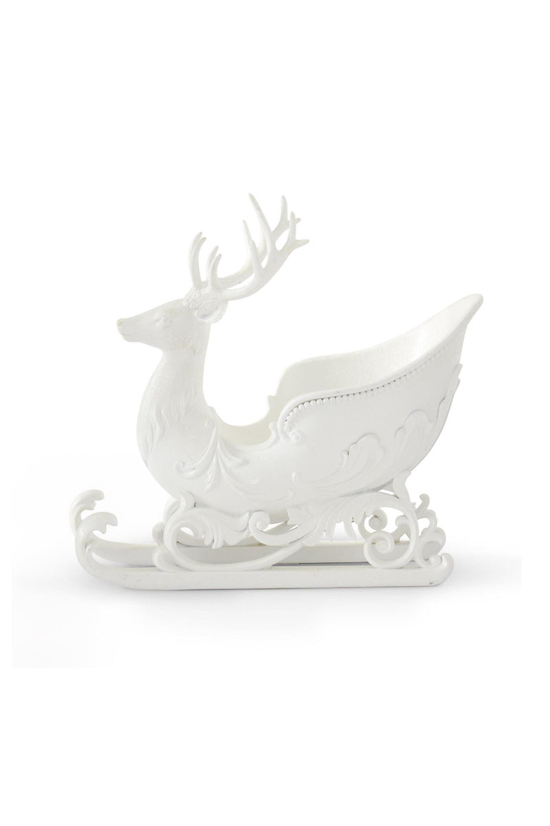 Glittered Deer Bust Sleigh 11.25" White