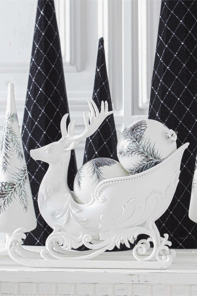 Glittered Deer Bust Sleigh 11.25" White