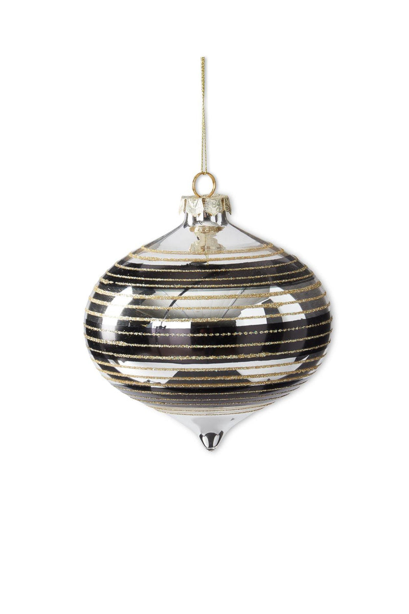 Glittered Mirrored Striped Onion Ornament Black & White