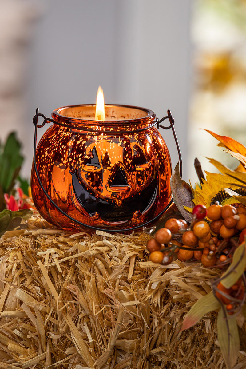 Halloween Pumpkin Jar With Wax Candle 3.9" Pumpkin Spice