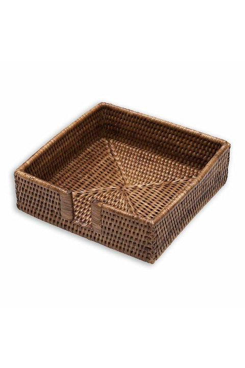 Caspari Rattan Luncheon Napkin Holder Dark Natural