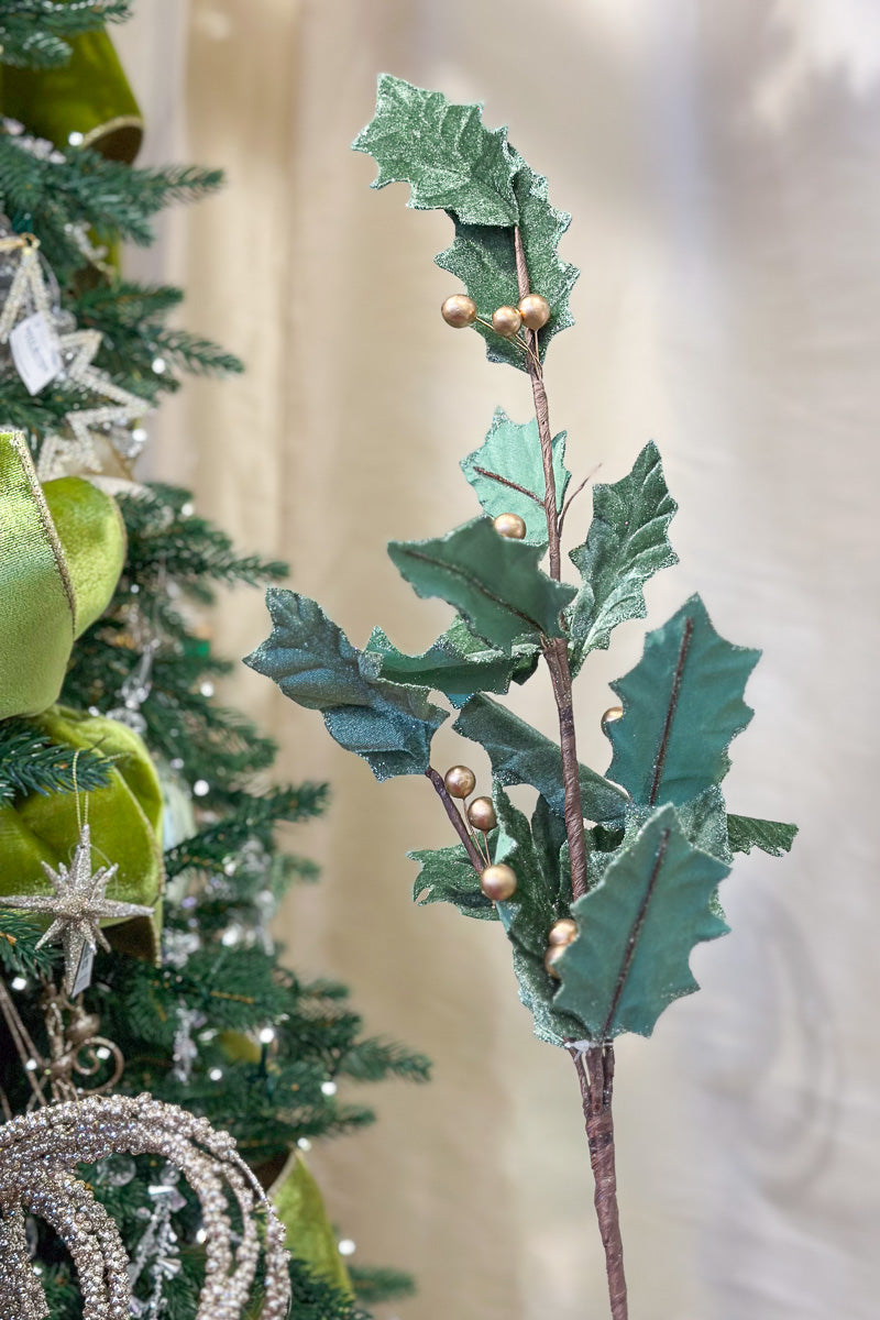 Faux Jewel Leaf Berry Spray 29" Green Champagne