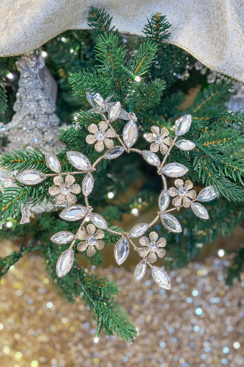 Gem Floral Wreath Ornament 6.25" Champagne