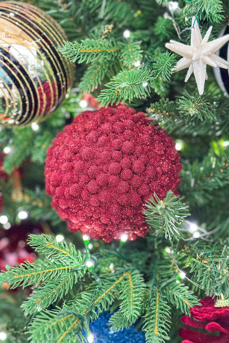 Glitter Berry Ball Ornament 6" Burgundy